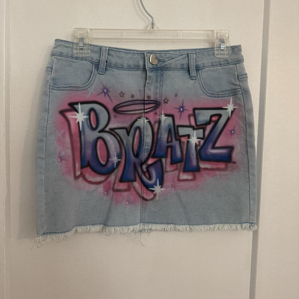 NEW Dolls Kill x Bratz Jean Mini Skirt Size XL Graffiti Graphic Y2K Stretch